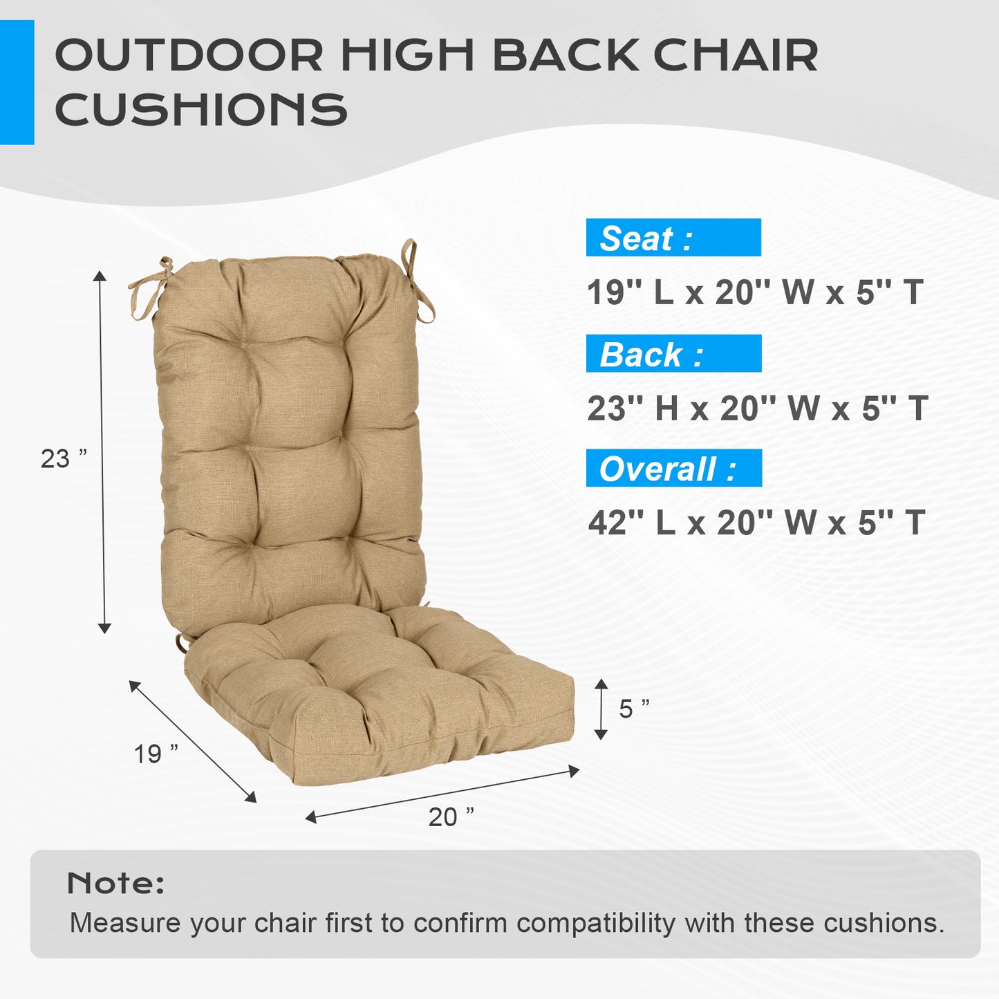 Tufted Outdoor High Back Chair Cushions Patio Replacement Cushion, Brown - Aoodor 