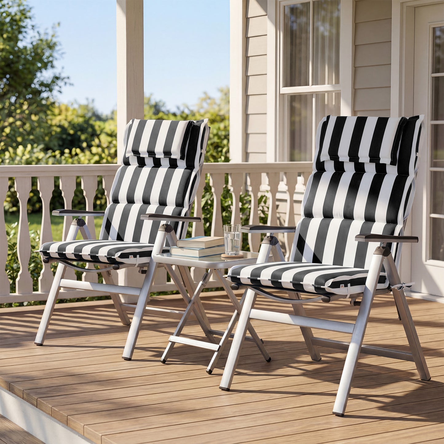 47x21x2.4 inch High Back Patio Chair Cushions with Headrest, Black Stripe