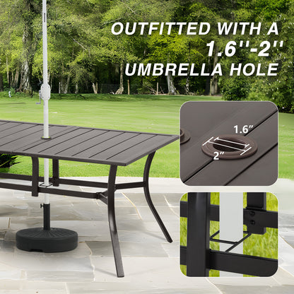 Patio Dining Table for 6, 59 inch Rectangular Metal Outdoor Patio Table with Umbrella Hole