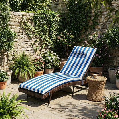 79x25x3 inch Outdoor Lounge Chair Cushion with Headrest, Blue Stripe