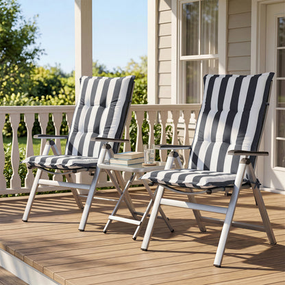 47x21x2.4 inch High Back Tufted Patio Chair Cushions, Grey Stripe