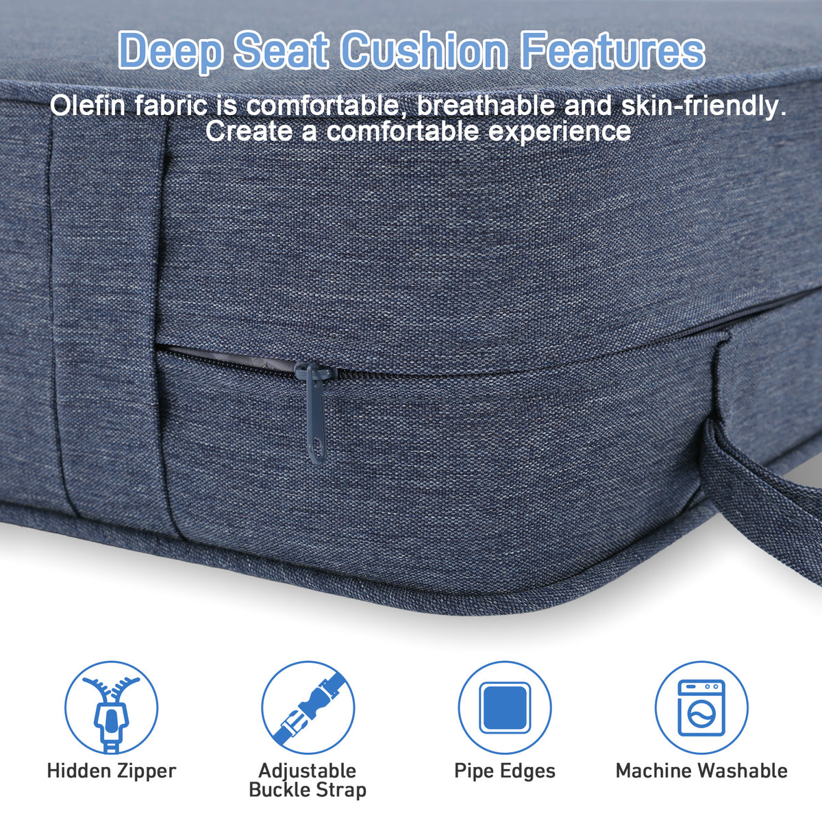 Outdoor Deep Seat Cushion Set with Lumbar Pillow, Navy Blue