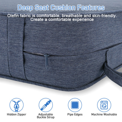 Outdoor Deep Seat Cushion Set with Lumbar Pillow, Navy Blue