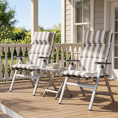 47x21x2.4 inch High Back Patio Chair Cushions with Headrest, Multi-Section, Beige Stripe