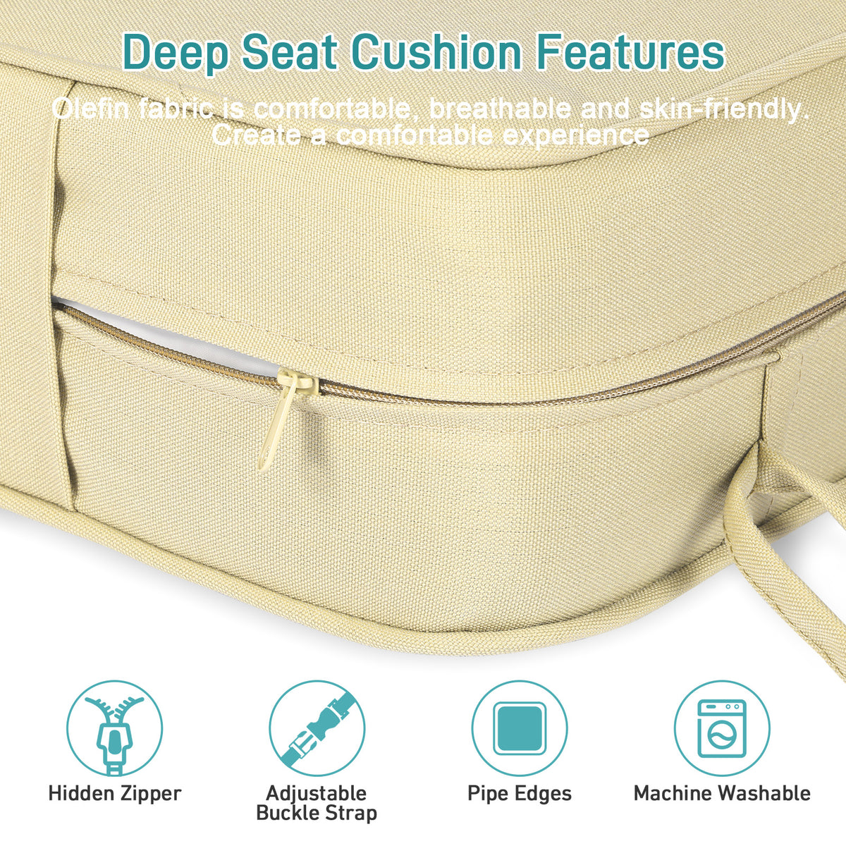 Outdoor Deep Seat Cushion Set with Lumbar Pillow, Cream Yellow