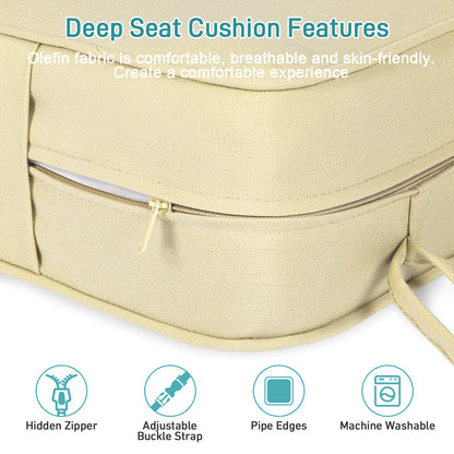 Outdoor Deep Seat Cushion Set with Lumbar Pillow, Cream Yellow