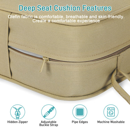 Outdoor Deep Seat Cushion Set with Lumbar Pillow, Brown