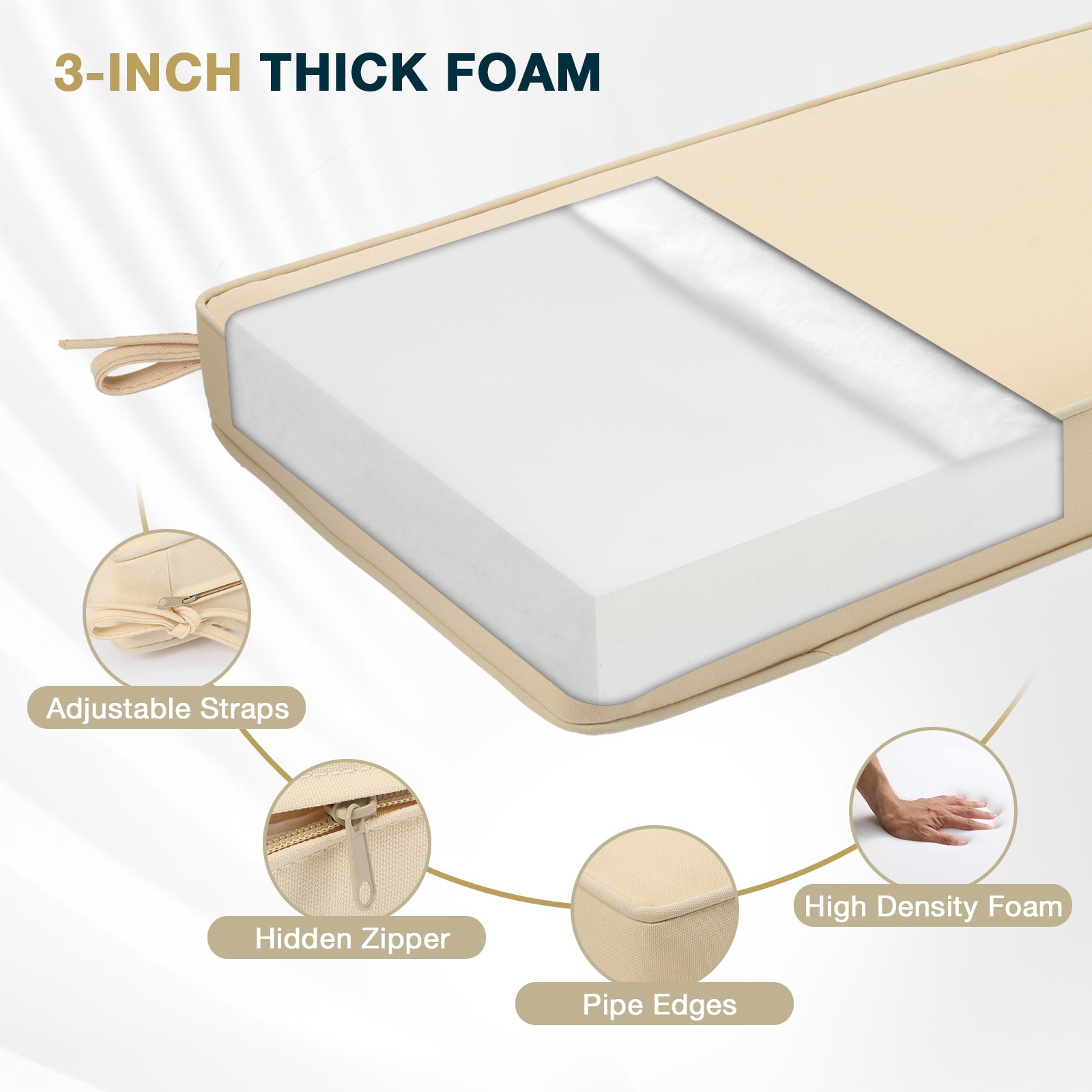 46x18x3 inch Patio Bench Cushion - Beige - Aoodor 