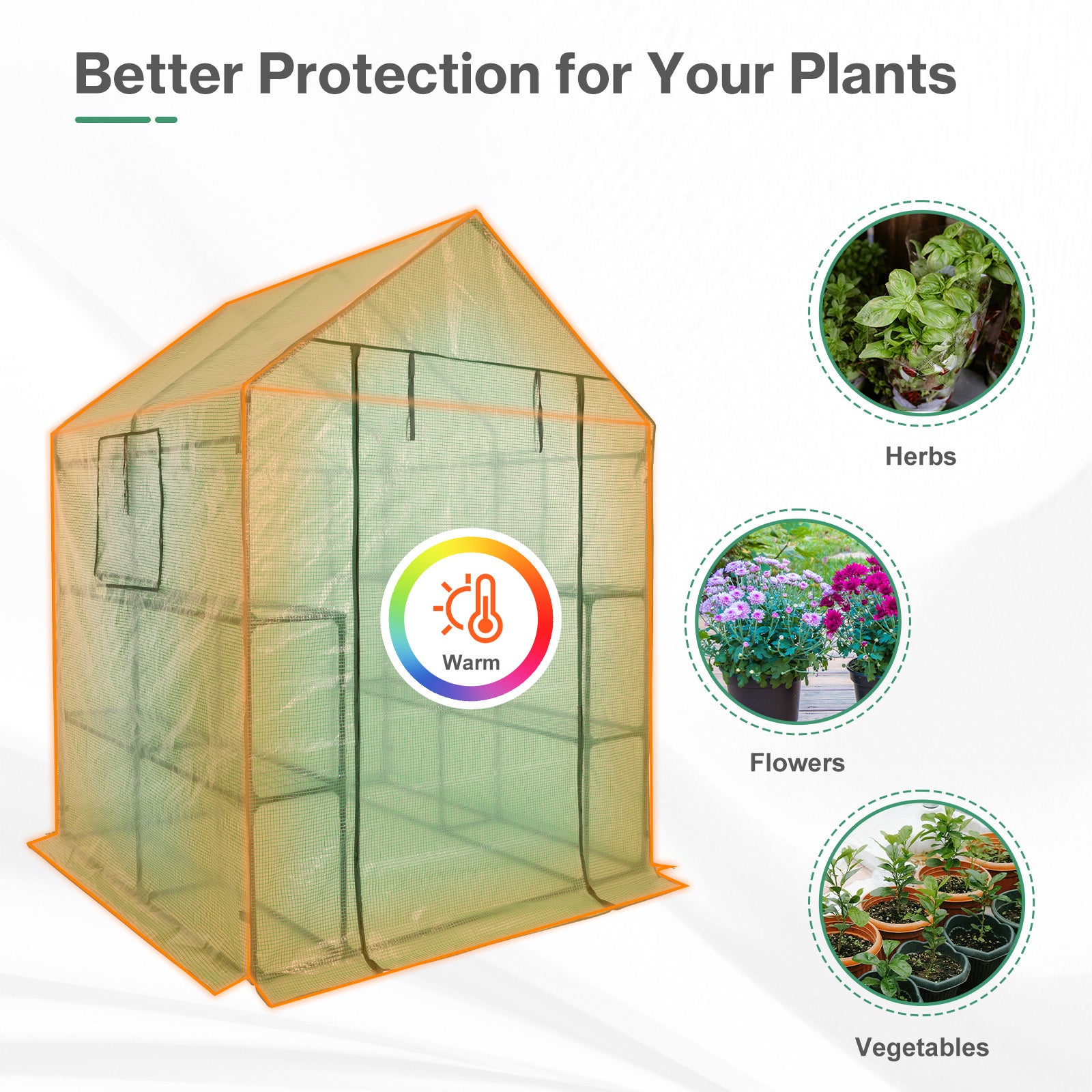 Walk-in Greenhouse with 8 Shelves, Outdoor Garden Plant House with PE Cover - Aoodor 