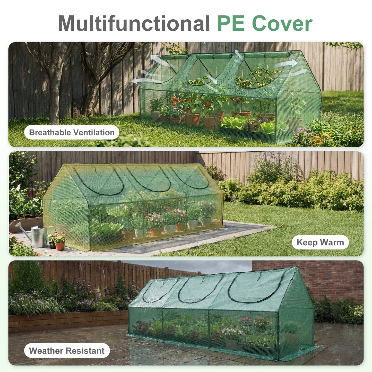Mini Greenhouse with Zipper Doors, Waterproof & UV Protected, Green
