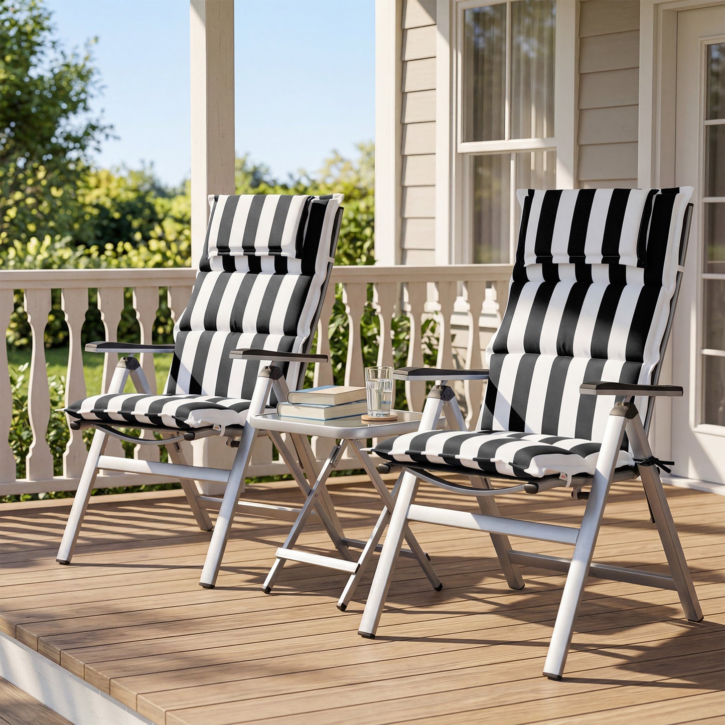 47x21x2.4 inch High Back Patio Chair Cushions with Headrest, Multi-Section, Black Stripe