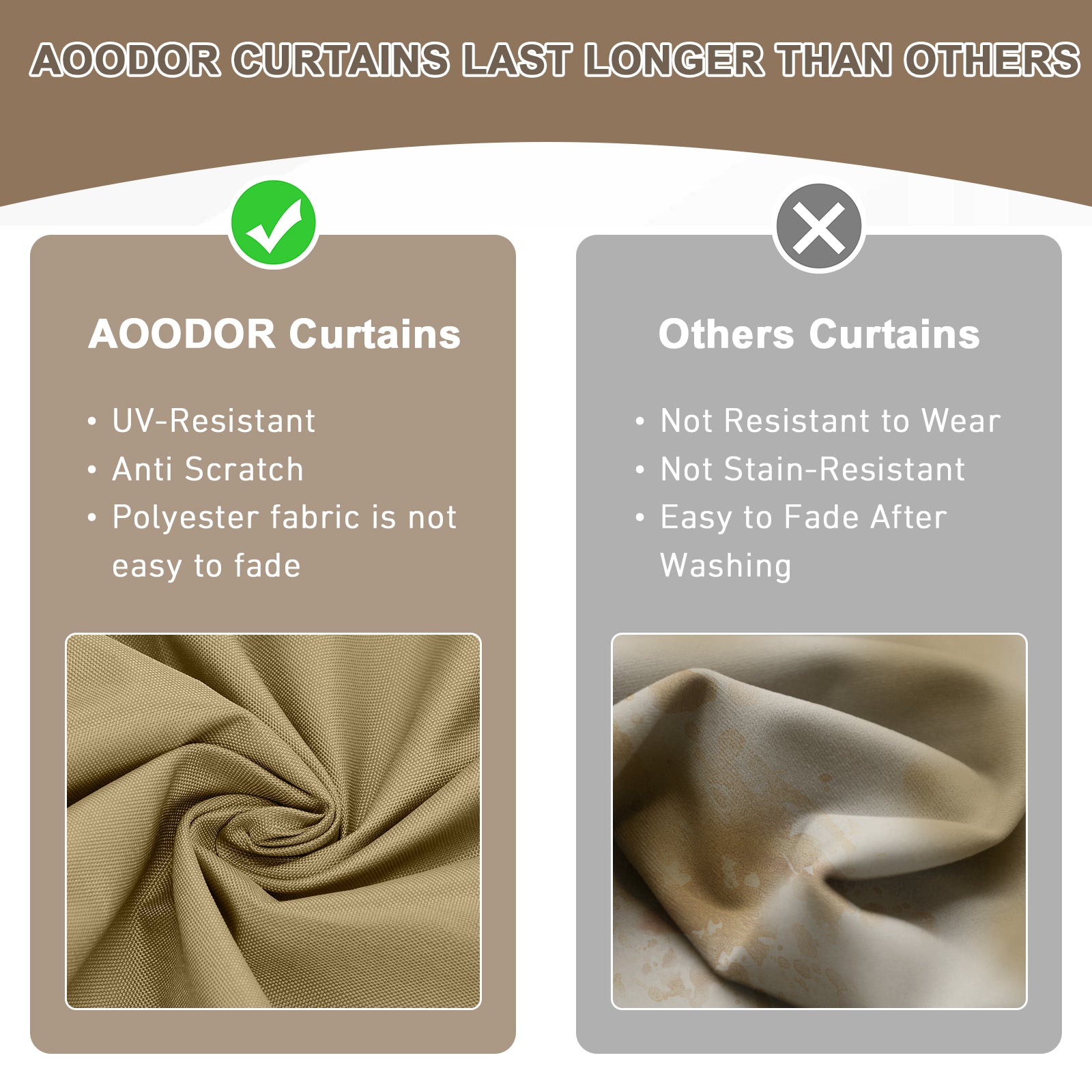 Outdoor Gazebo Curtains, 4 Panels Privacy Sidewall Replacement (Curtain Only) - Khaki and Sand Yellow - Aoodor 