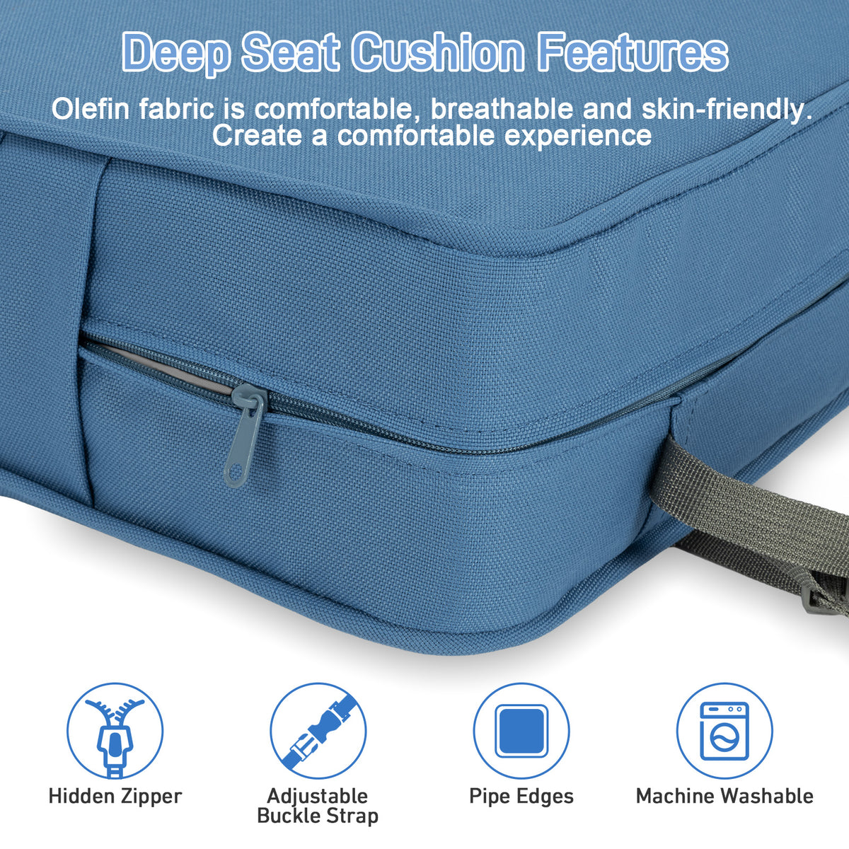 Outdoor Deep Seat Cushion Set with Lumbar Pillow, Deep Blue