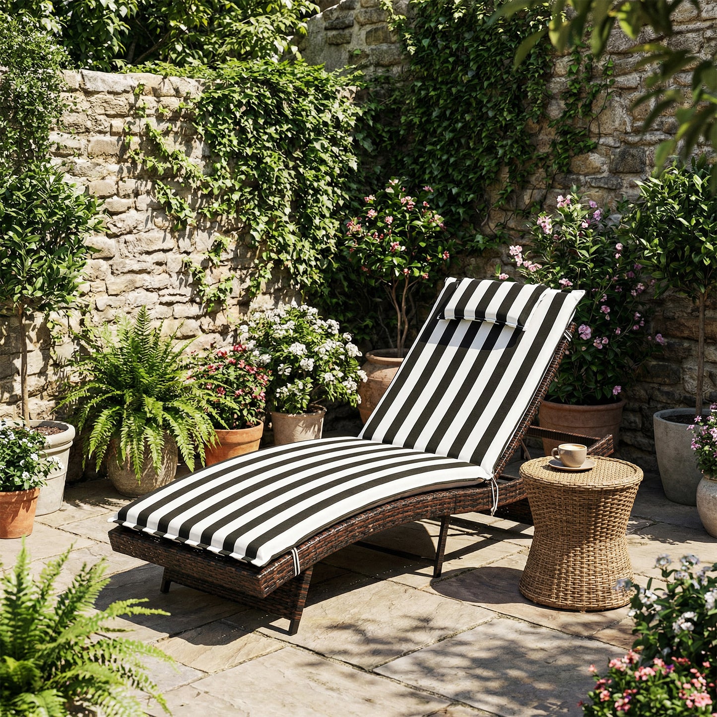 79x25x3 inch Outdoor Lounge Chair Cushion with Headrest, Black Stripe