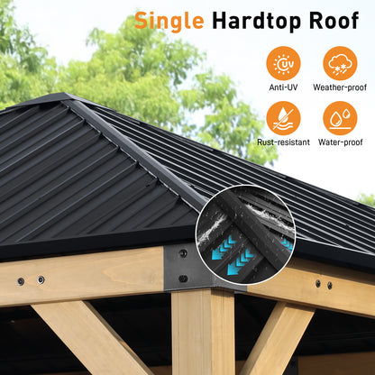 10'x10' Outdoor Patio Wooden Frame Gazebo with Galvanized Metal Hardtop Roof and Outlets