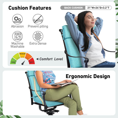 Outdoor High Back Dining Chair Cushion Set, Polyester Fabric, TPU Water Repellent Coating, Teal - Aoodor 