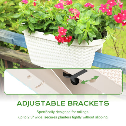 20 inch Outdoor Rattan Pattern Railing Planter Boxes, Set of 4