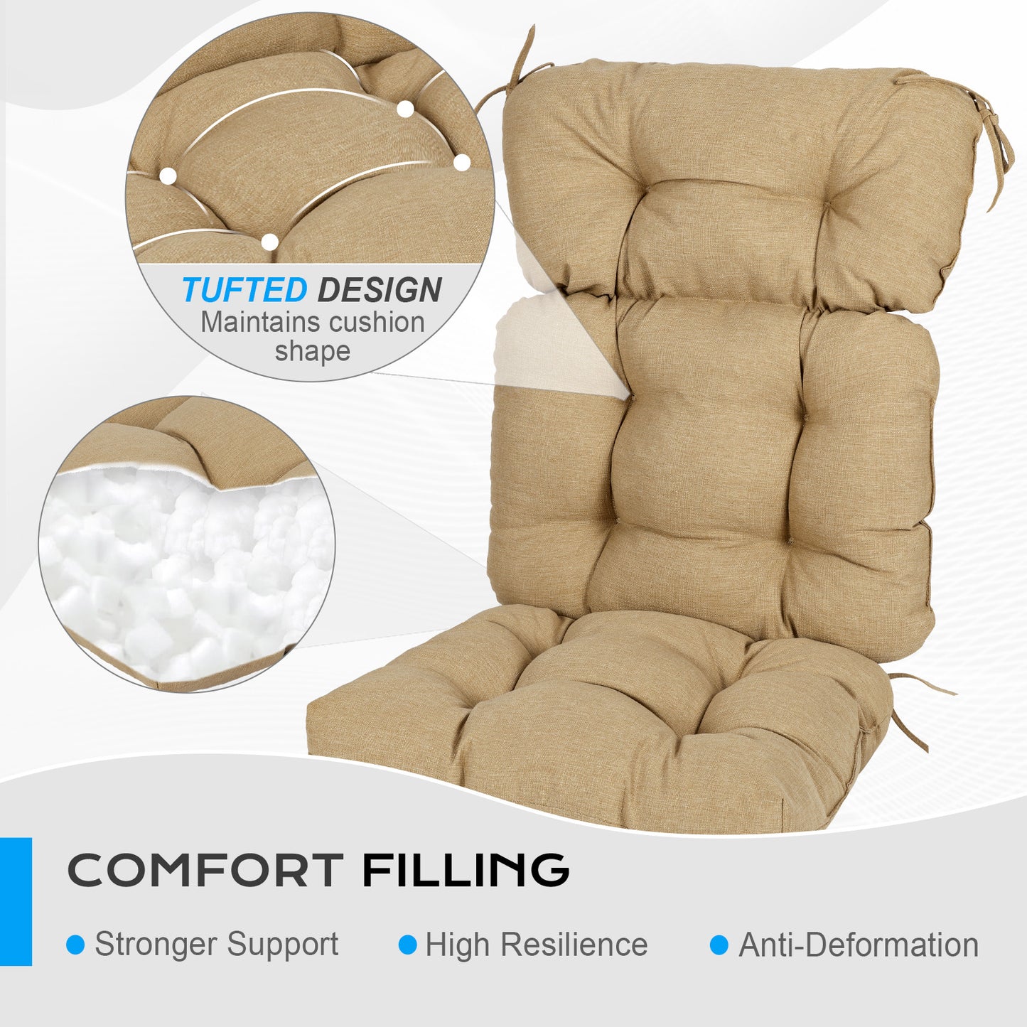 Tufted Outdoor High Back Chair Cushions Patio Rocking Pads for Furniture, Brown - Aoodor 