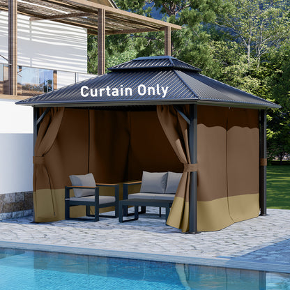 Outdoor Gazebo Curtains, 4 Panels Privacy Sidewall Replacement (Curtain Only) - Coffee and Khaki - Aoodor 