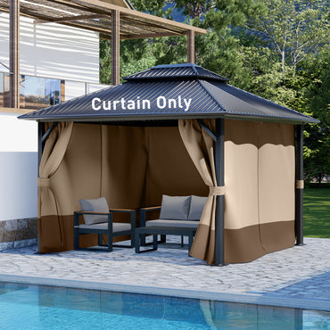 Outdoor Gazebo Curtains, 4 Panels Privacy Sidewall Replacement (Curtain Only) - Sand Yellow and Brown - Aoodor 