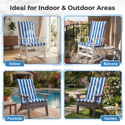 47x21x2.4 inch High Back Tufted Patio Chair Cushions, Blue Stripe