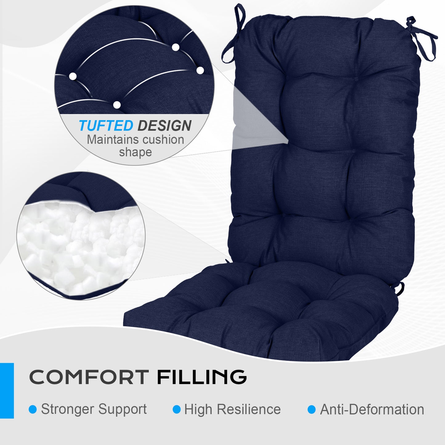 Tufted Outdoor High Back Chair Cushions Patio Replacement Cushion, Dark Blue - Aoodor 