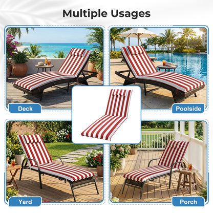 79x25x3 inch Outdoor Lounge Chair Cushion with Headrest, Red Stripe