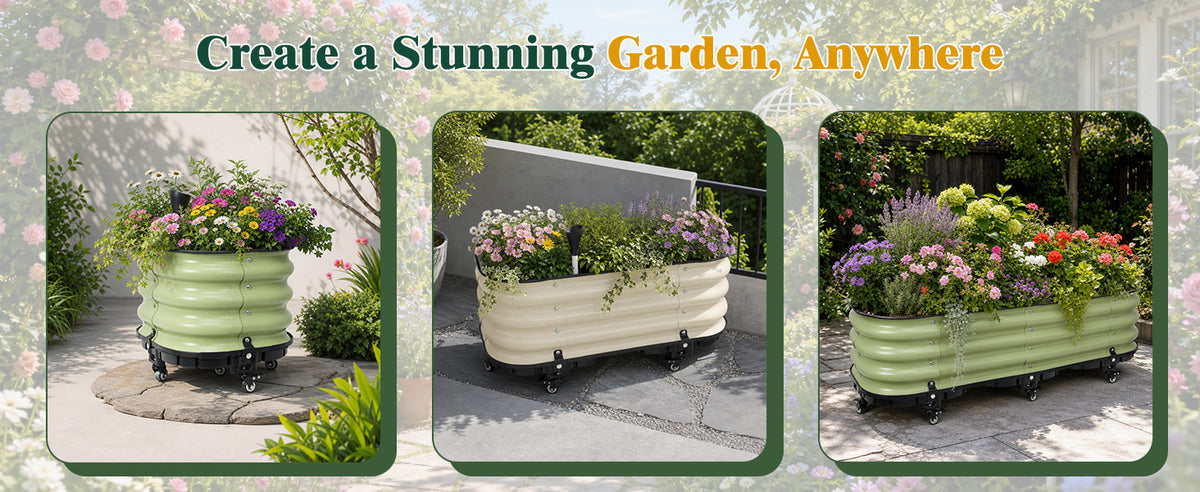 Rolling Raised Garden Bed, Self Watering Planter Box