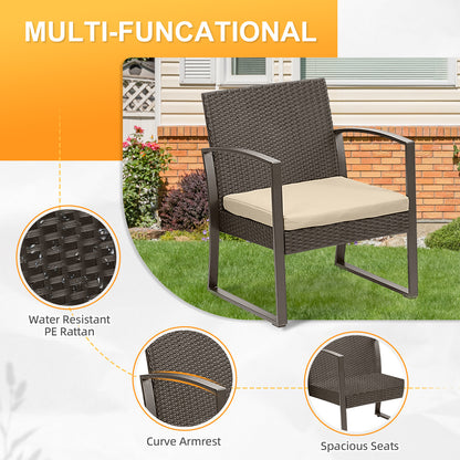 3-Piece Patio Furniture Set - Outdoor Rattan Wicker Chairs with Table, Sofa Set Including Cushions - Aoodor 