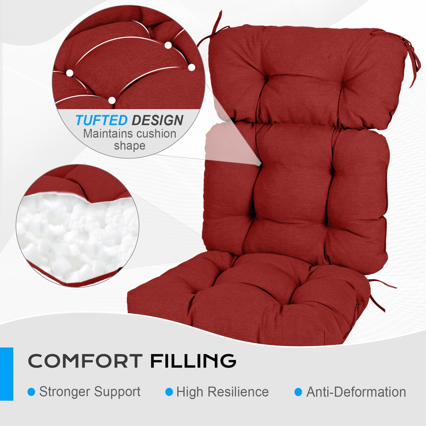 Tufted Outdoor High Back Chair Cushions Patio Rocking Pads for Furniture, Red - Aoodor 