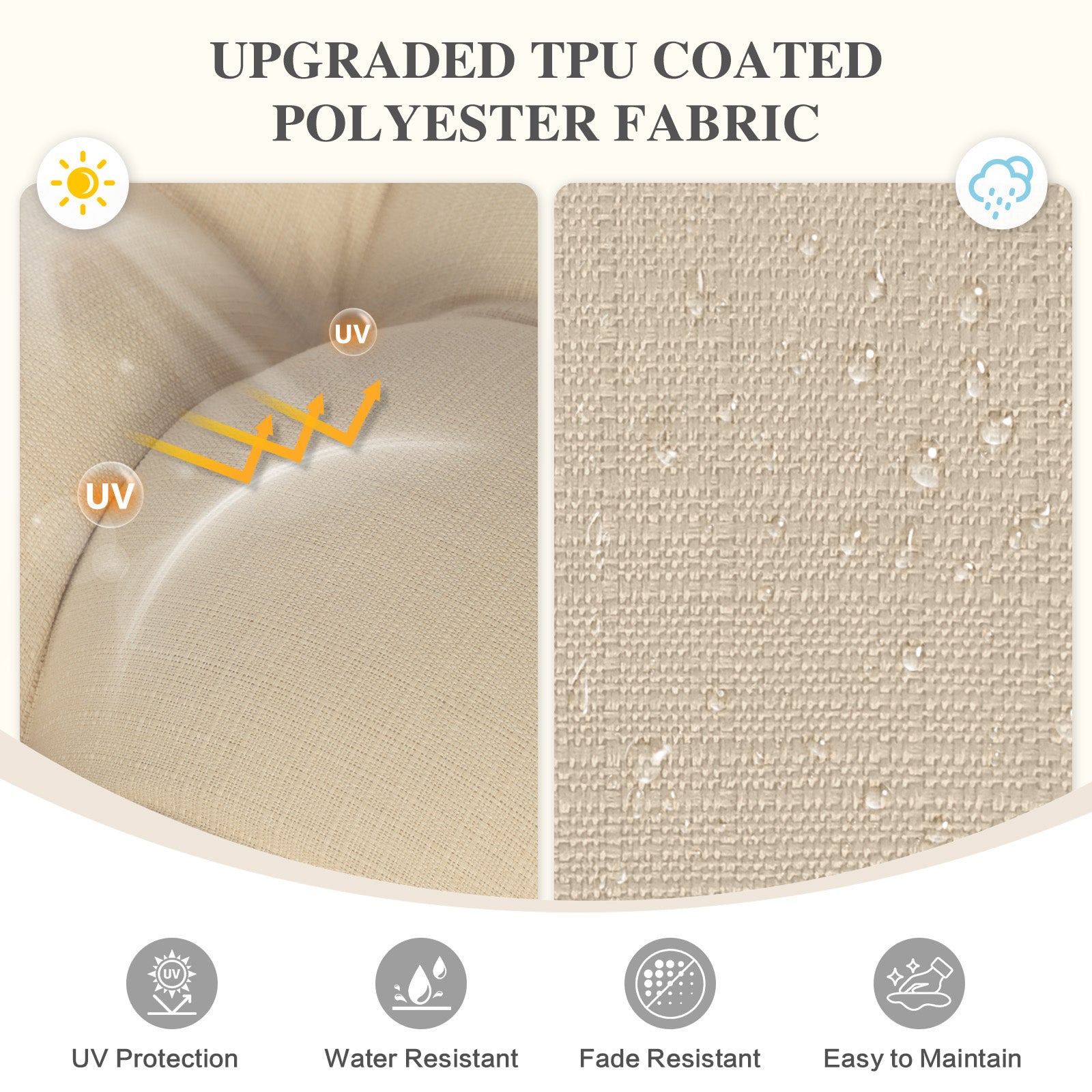 59" Tufted Porch Swing Cushions, Extra 5.1" Thick Outdoor Swing Bench Replacement Cushion with Backrest and 2 Pillows - Khaki - Aoodor 