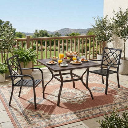 Patio Dining Table for 4, 38 inch Square Metal Outdoor Patio Table with Umbrella Hole