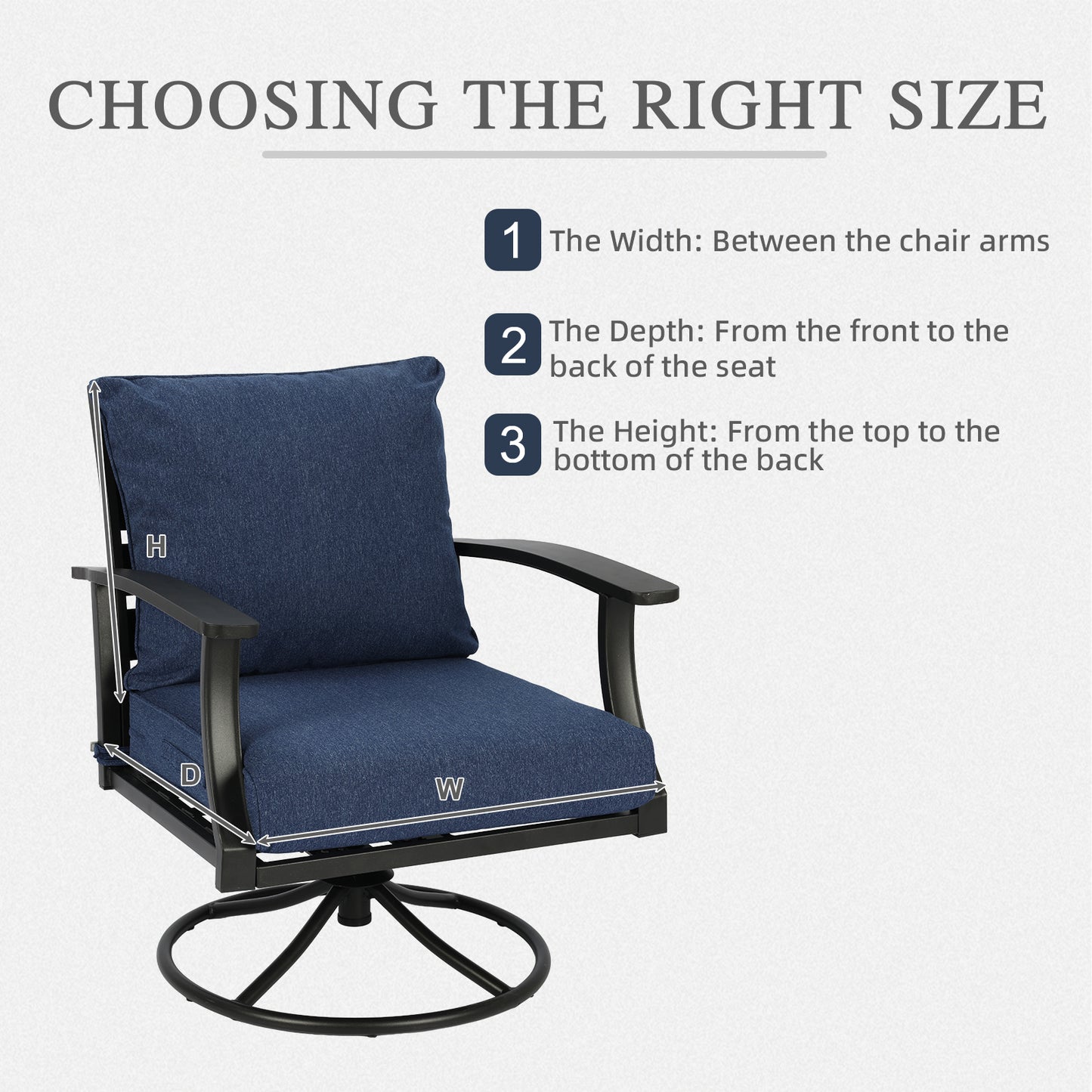 Outdoor Deep Seat Cushion Set, Waterproof Patio Chair Cushions, Navy Blue