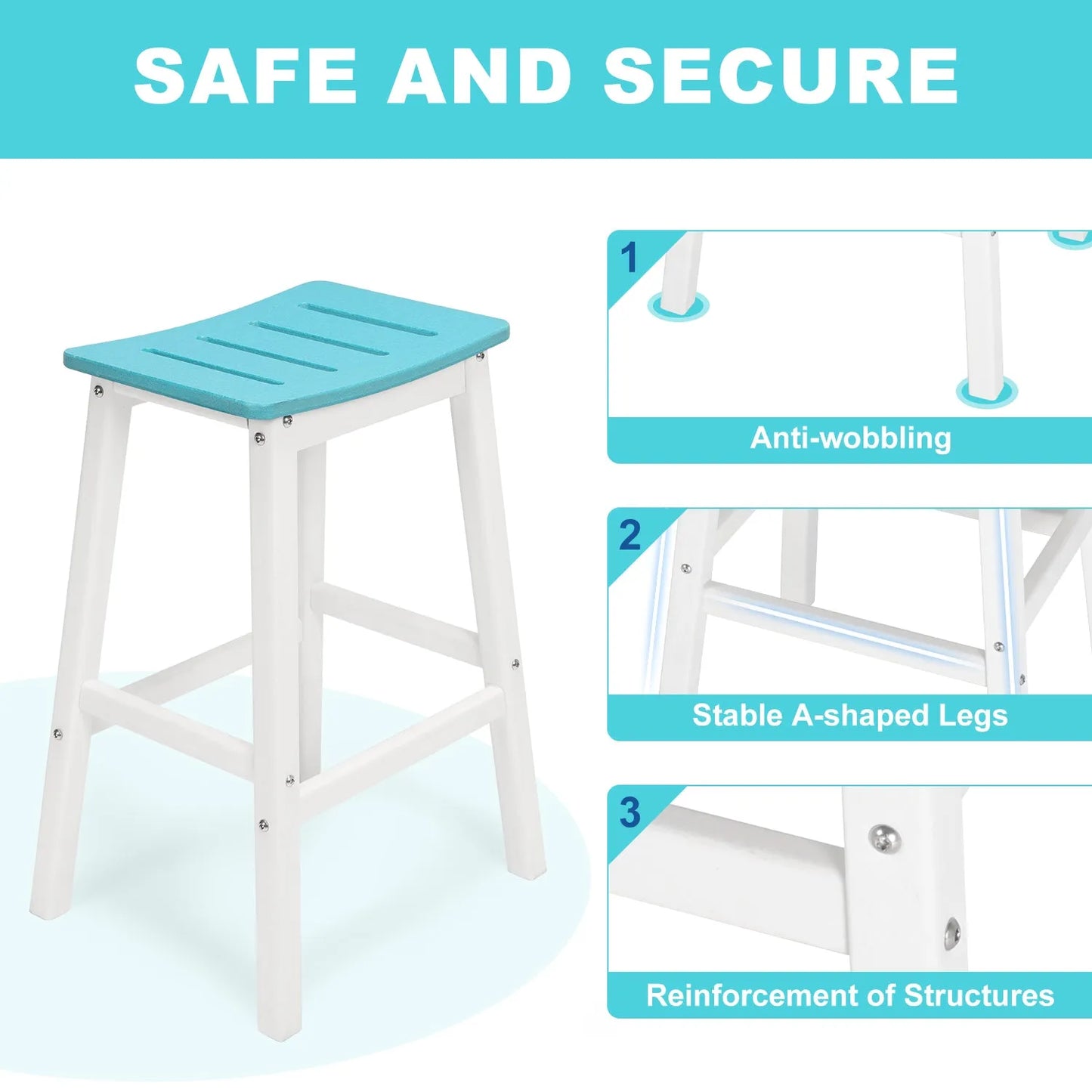 28 Inch Outdoor Bar Stools Set of 2, HDPE Patio Bar Height Saddle Stools with Footrest for Backyard - Aoodor 