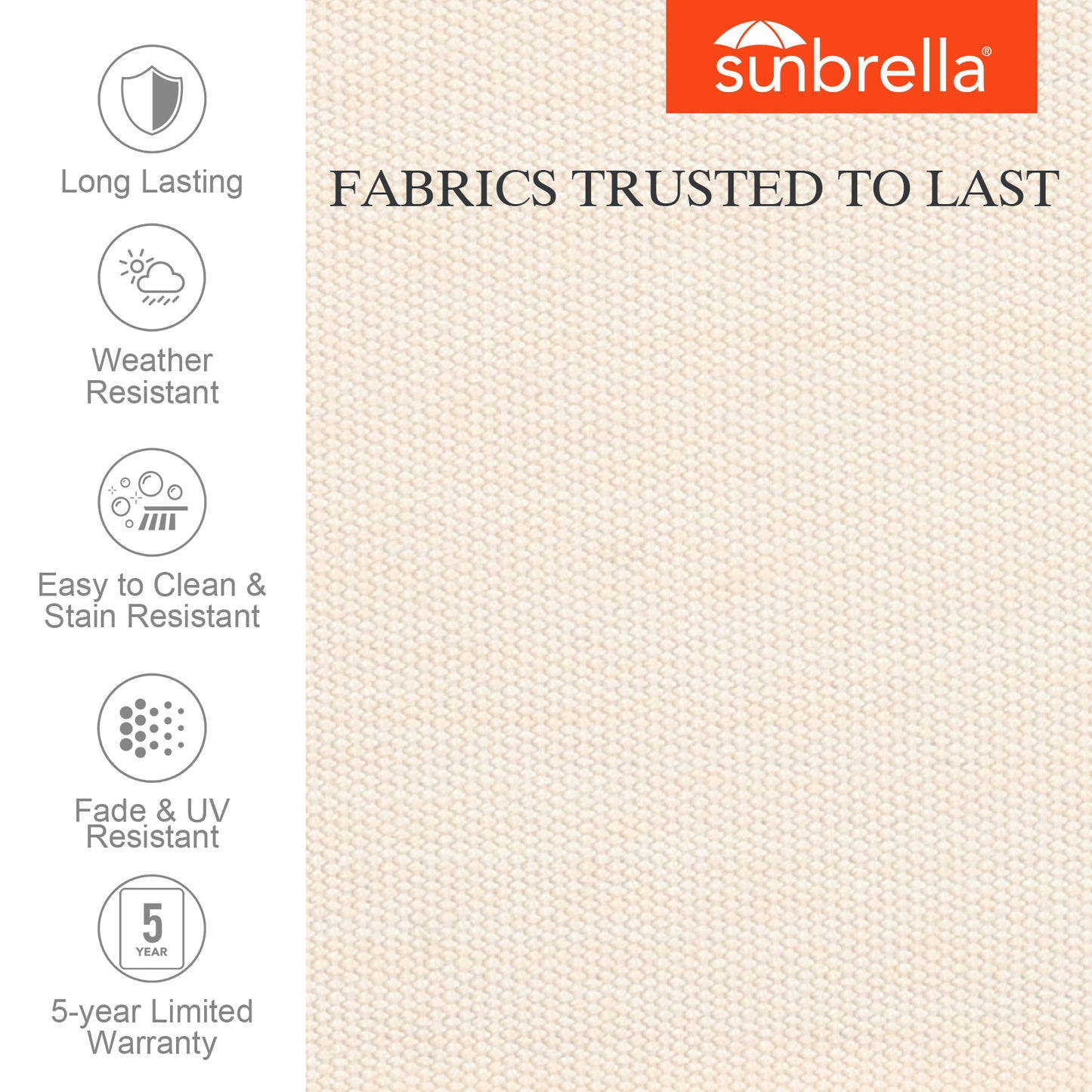 Premium Sunbrella Fabric Outdoor Patio Chair Cushions Set, Canvas Vellum
