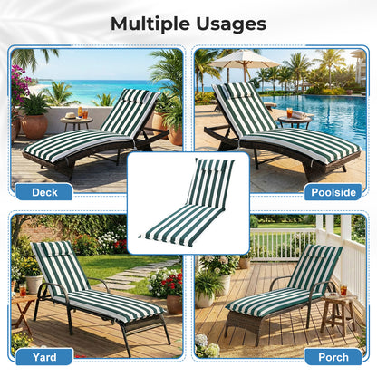 79x25x3 inch Outdoor Lounge Chair Cushion with Headrest, Green Stripe
