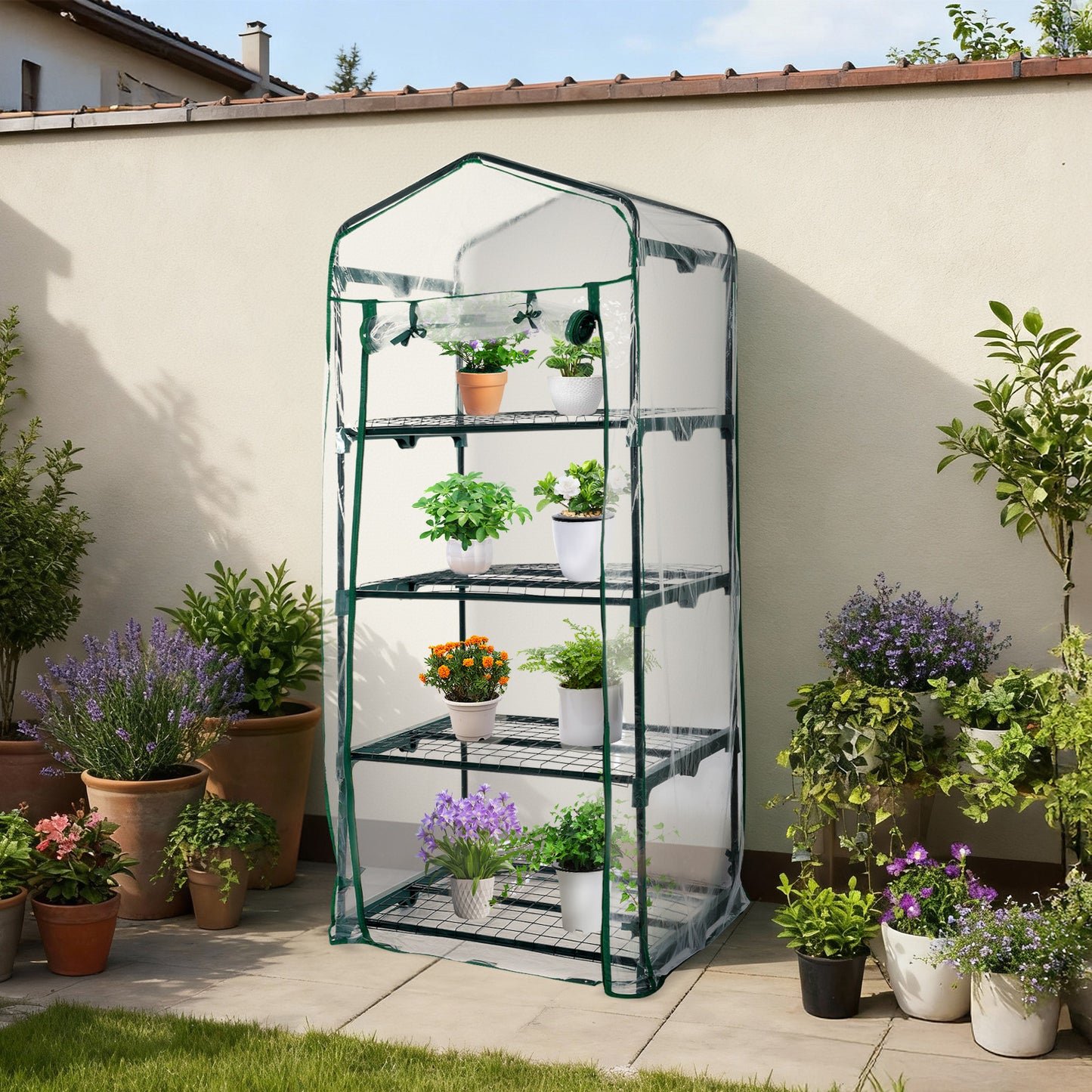 4 Tier Upgrade Greenhouse with Protective PVC Base, Transparent - Aoodor 
