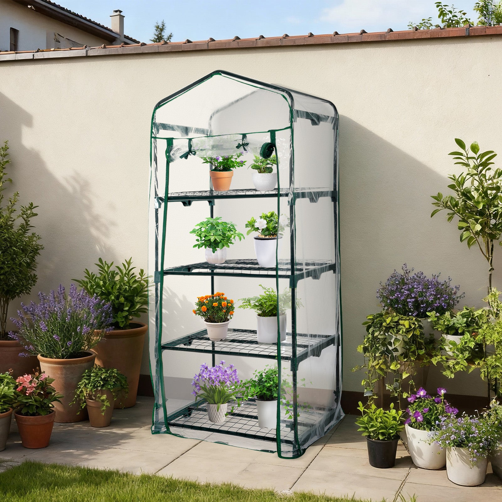 4 Tier Upgrade Greenhouse with Protective PVC Base, Transparent - Aoodor 