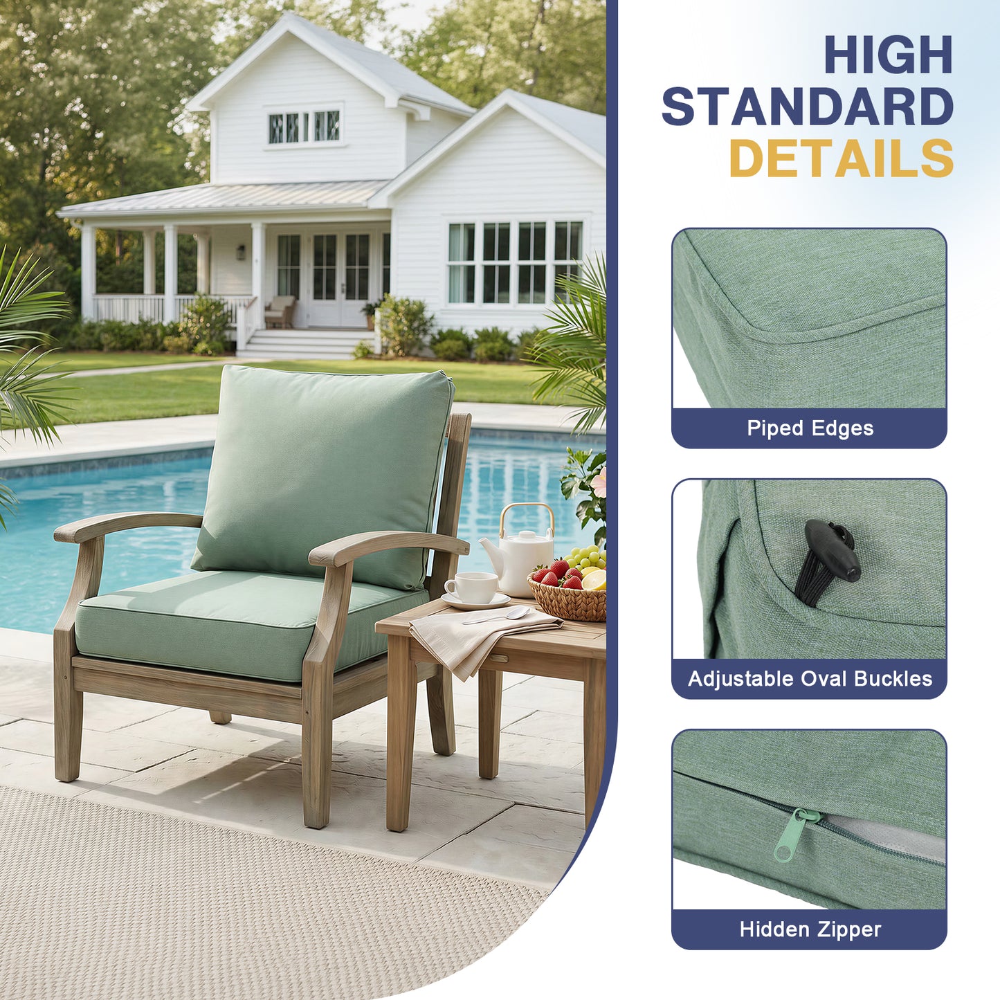 Outdoor Deep Seat Cushion Set, Patio Chair Back & Seat Cushions, Forest Green