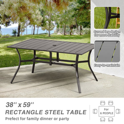 59x38 inch Patio Dining Table for 6 People, Metal Outdoor Table with Adjustable Umbrella Hole - Aoodor 