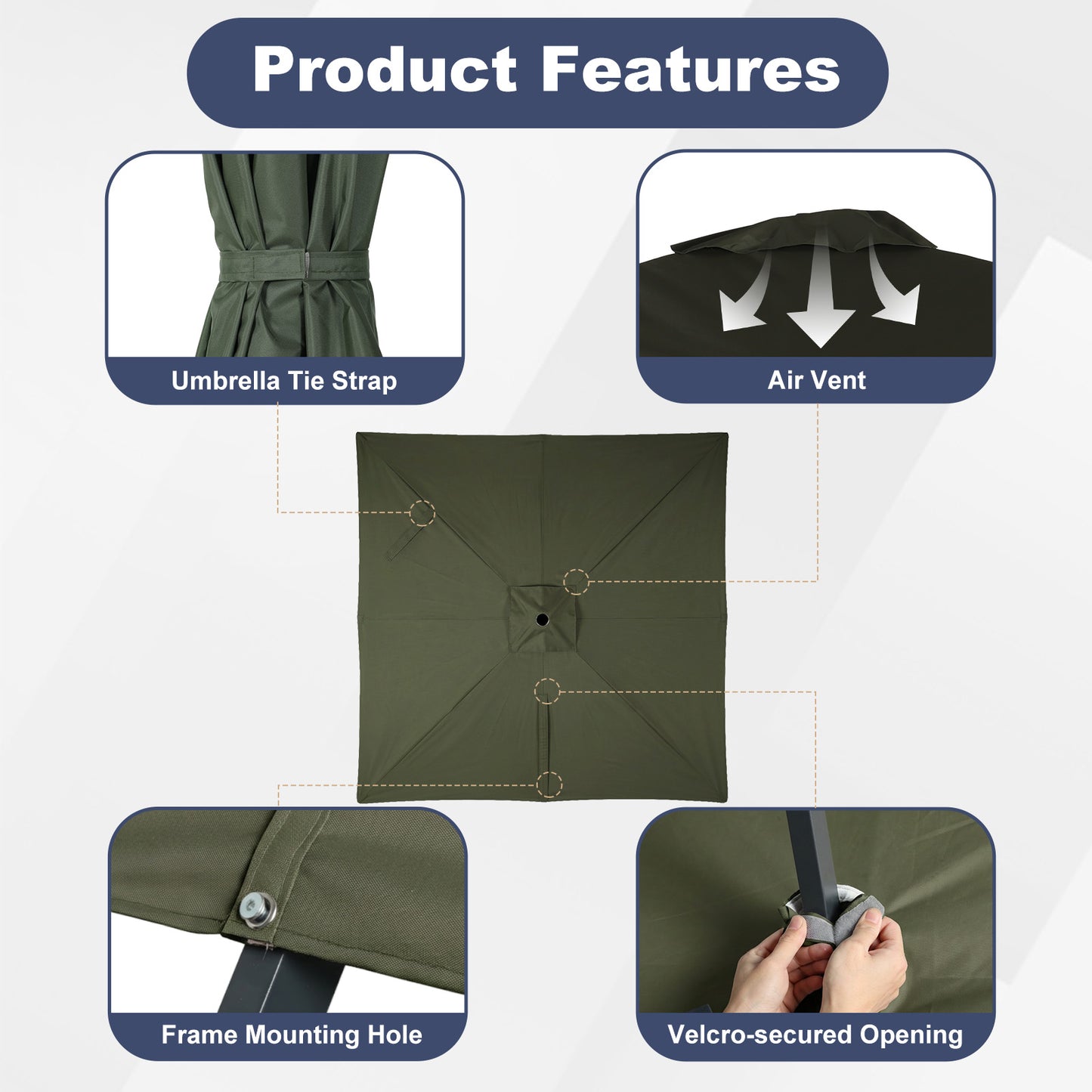 10x10 ft. Cantilever Umbrella Replacement Canopy for 8 Ribs Square Offset Umbrella