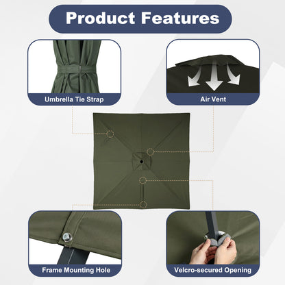 10x10 ft. Cantilever Umbrella Replacement Canopy for 8 Ribs Square Offset Umbrella