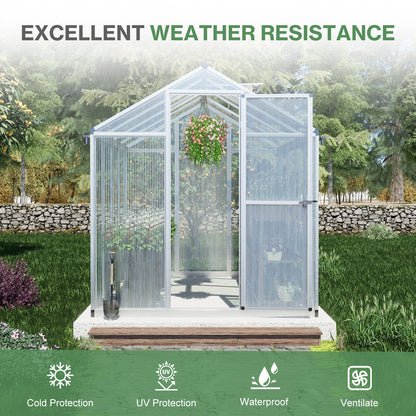 6x8/6x10 ft. Walk-in Polycarbonate Greenhouse with Roof Vent and Door lock