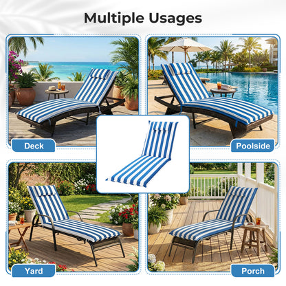 79x25x3 inch Outdoor Lounge Chair Cushion with Headrest, Blue Stripe