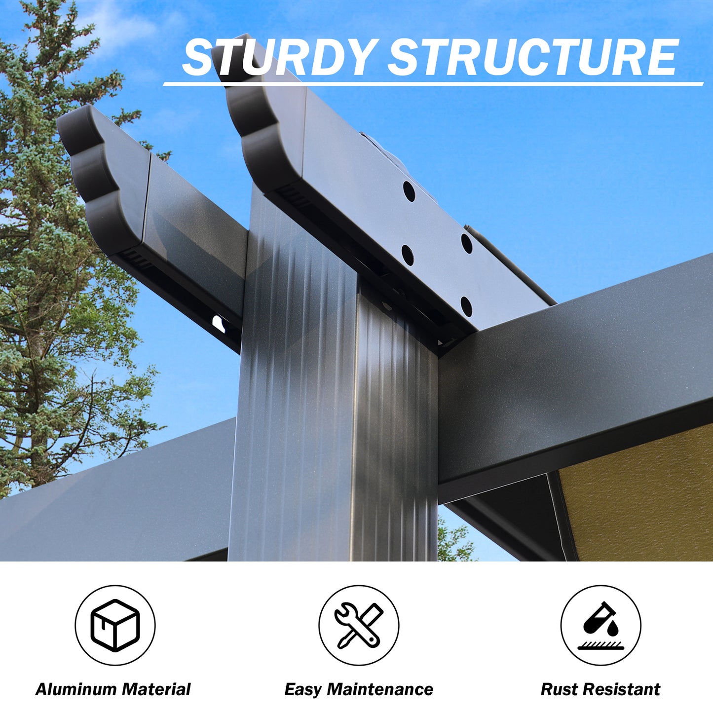 12x20 ft. Outdoor Pergola with Retractable Shade Canopy, Aluminum Frame, Roller Shade Curtain - Aoodor 