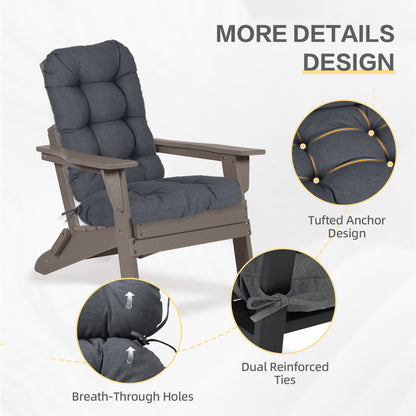 Outdoor High Back Tufted Adirondack Chair Cushion, Patio Rocking Chair Cushions with Ties, Set of 2, Dark Gray