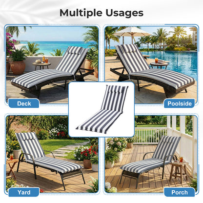 79x25x3 inch Outdoor Lounge Chair Cushion with Headrest, Grey Stripe