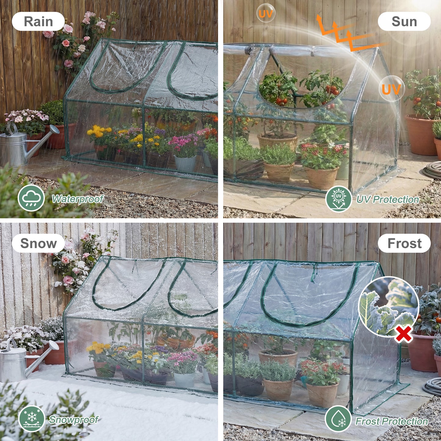 Mini Greenhouse with Zipper Doors, Waterproof & UV Protected, Transparent