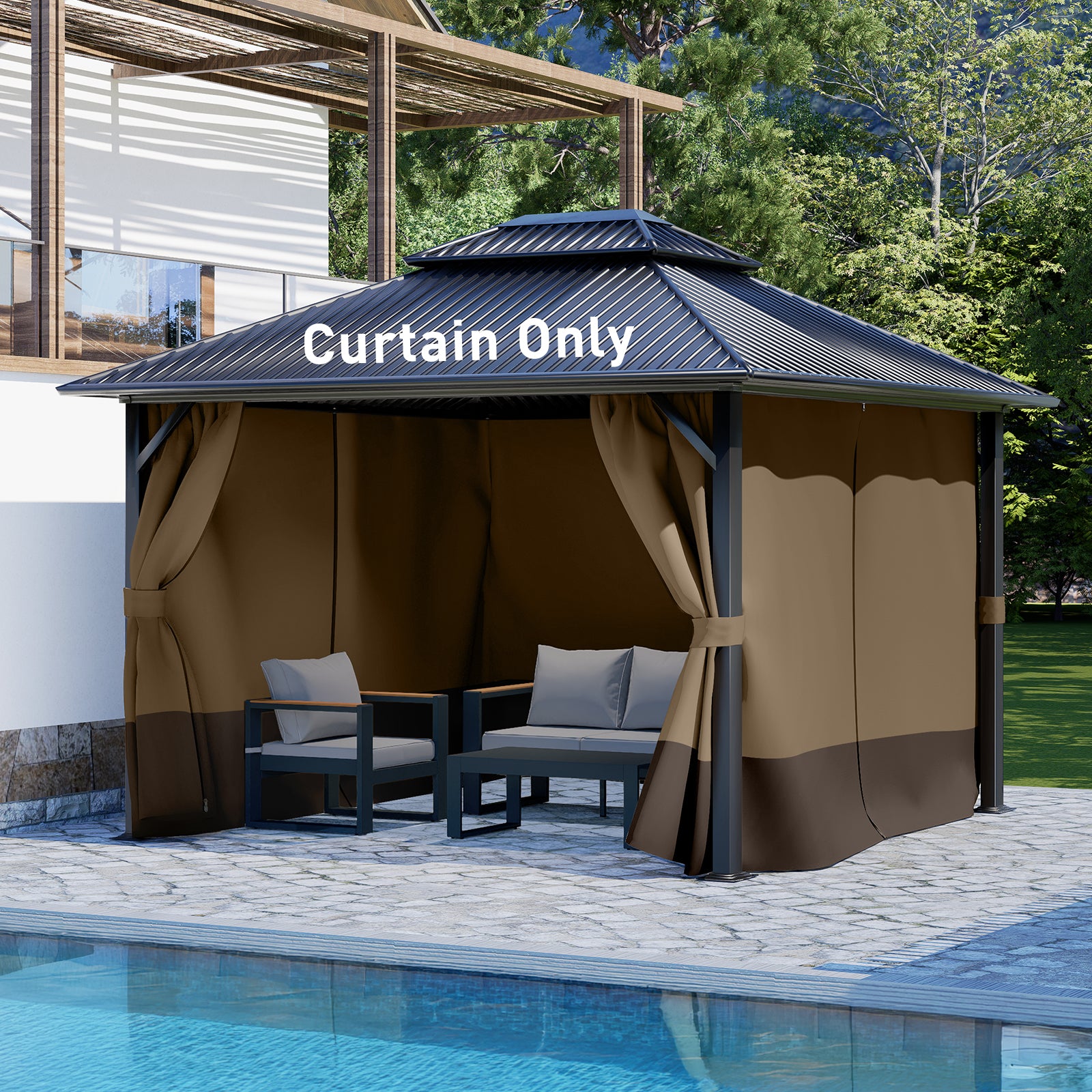 Outdoor Gazebo Curtains, 4 Panels Privacy Sidewall Replacement (Curtain Only) - Light Coffee and Coffee - Aoodor 