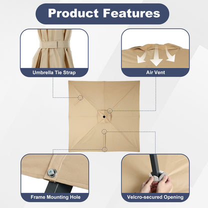 10x10 ft. Cantilever Umbrella Replacement Canopy for 8 Ribs Square Offset Umbrella